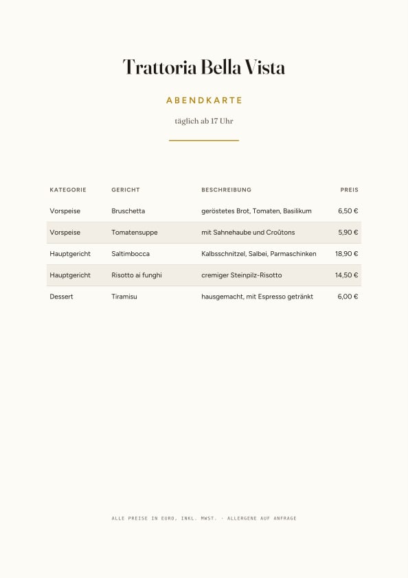 Speisekarte A4
